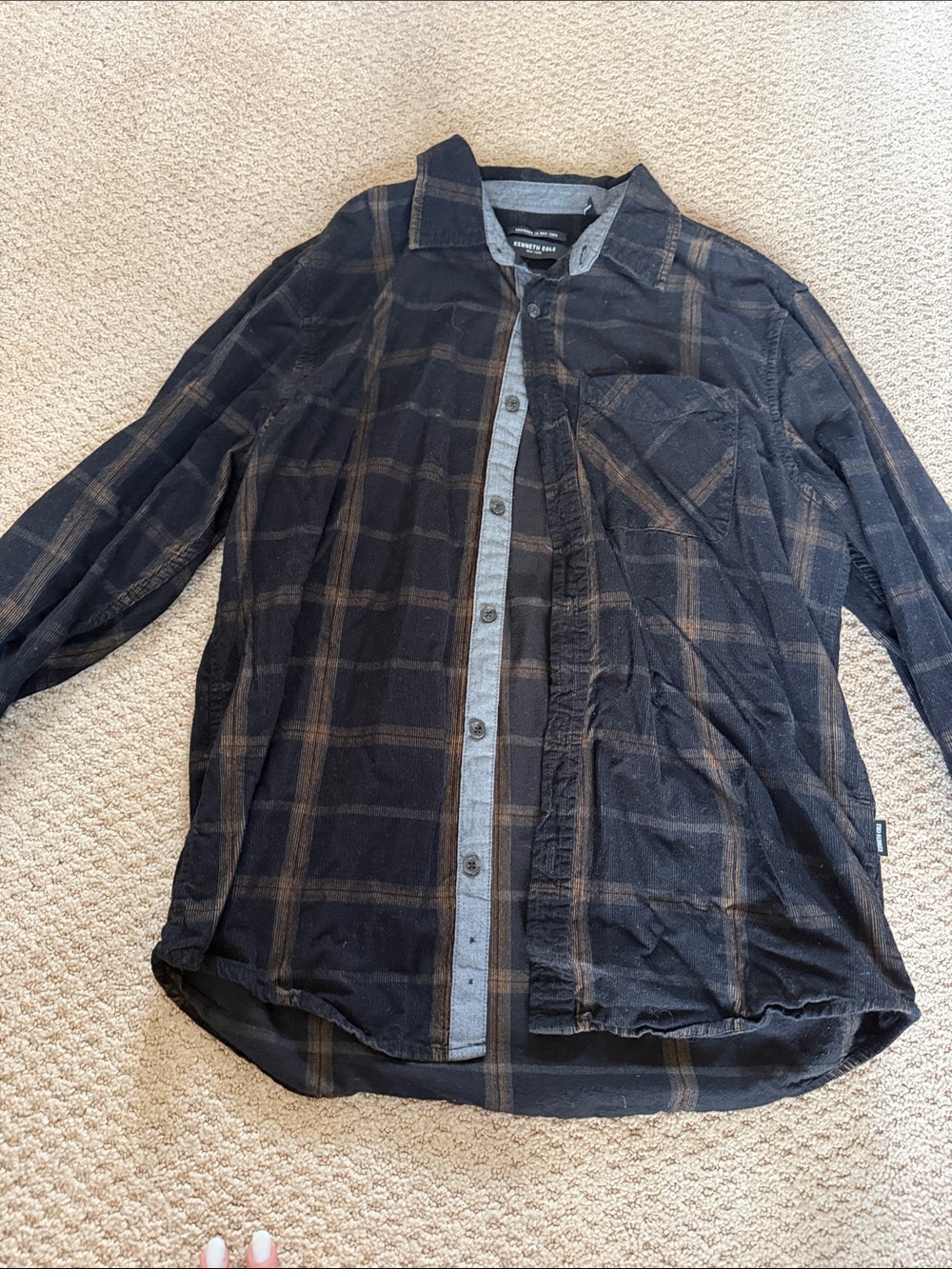 Kenneth Cole Men's Slim Fit Black & Brown Plaid Button-Up Shirt Jacket